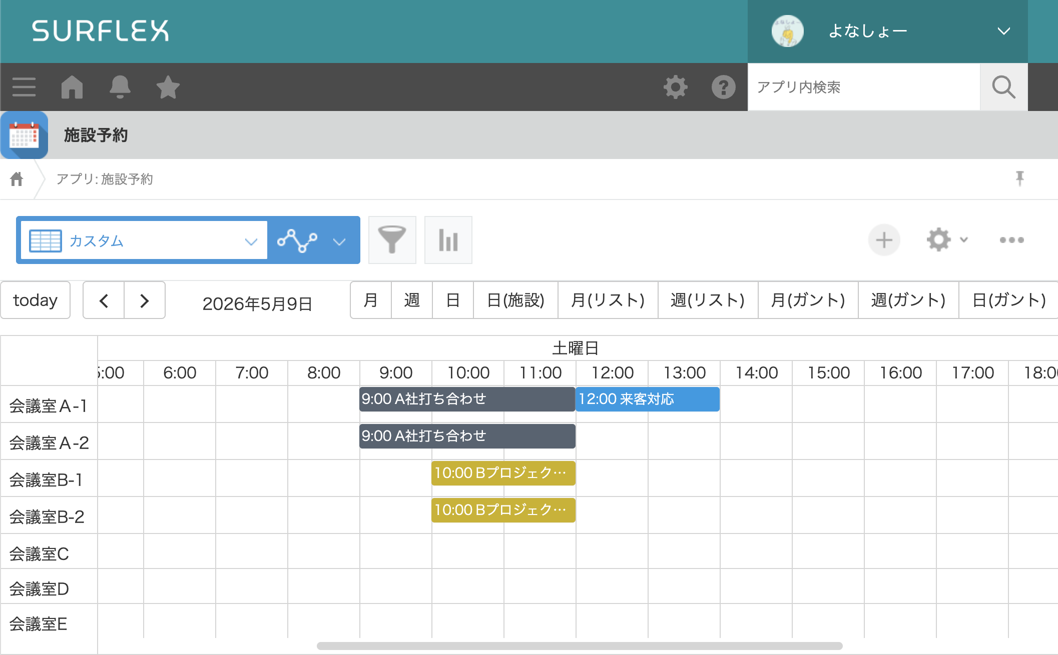 リソース別表示で空き状況を一目で確認